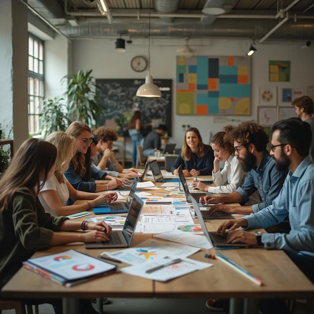 Equipo trabajando en estrategia